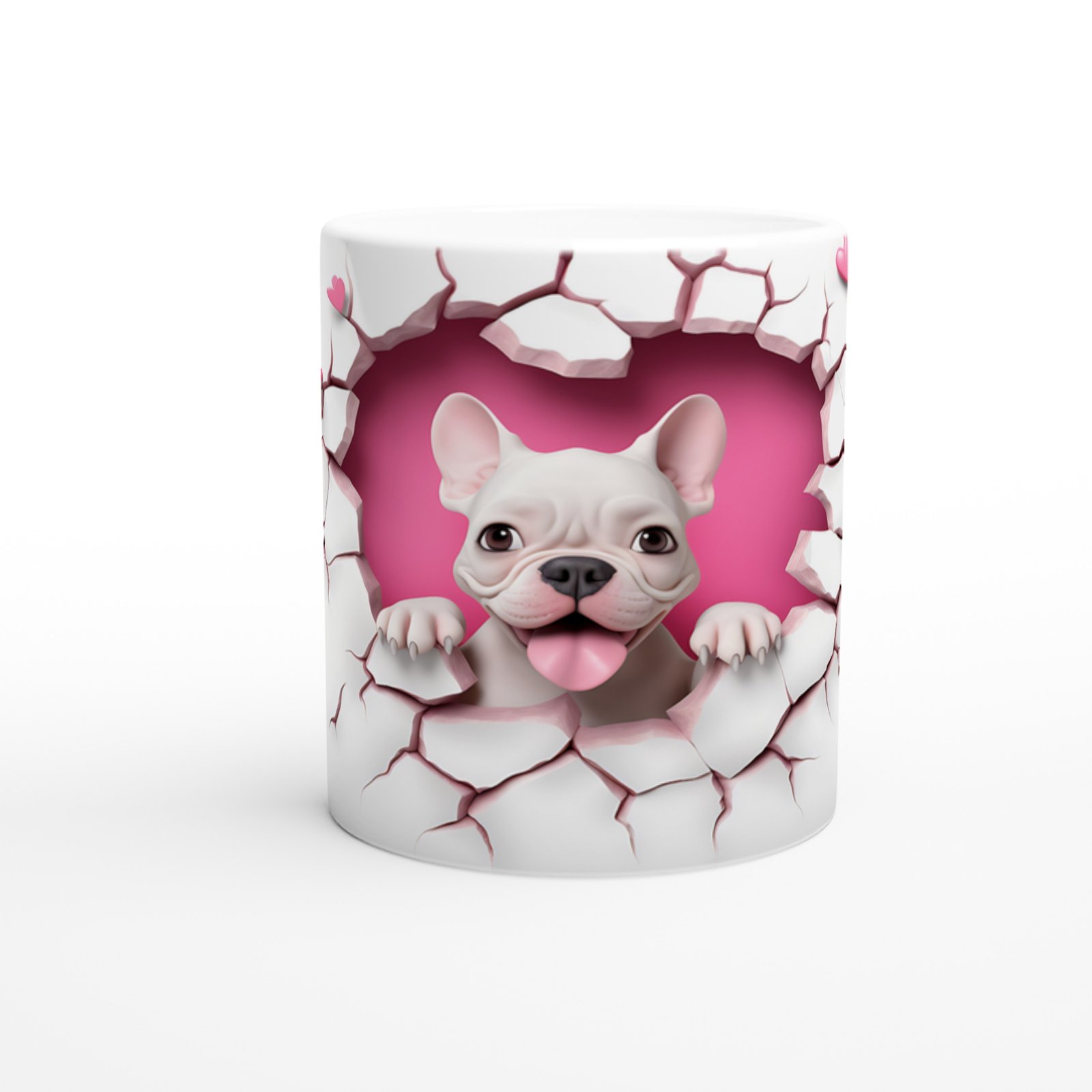 Kalpli Çatlak Duvardan Bakan Fransız Bulldog Temalı Baskılı Kupa Bardak