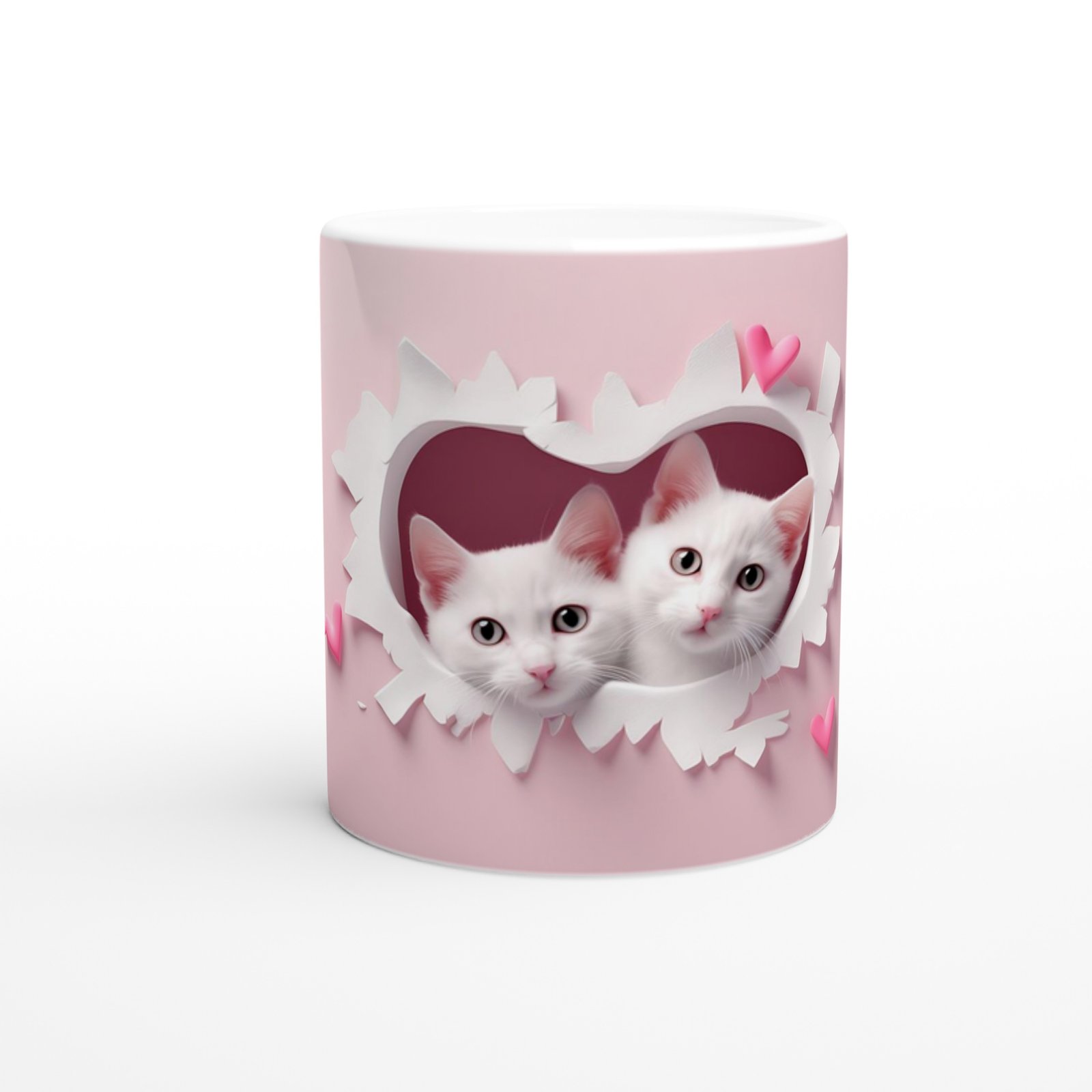 Kalpli Çatlak Duvardan Bakan İki Beyaz Kedi Temalı Baskılı Kupa Bardak