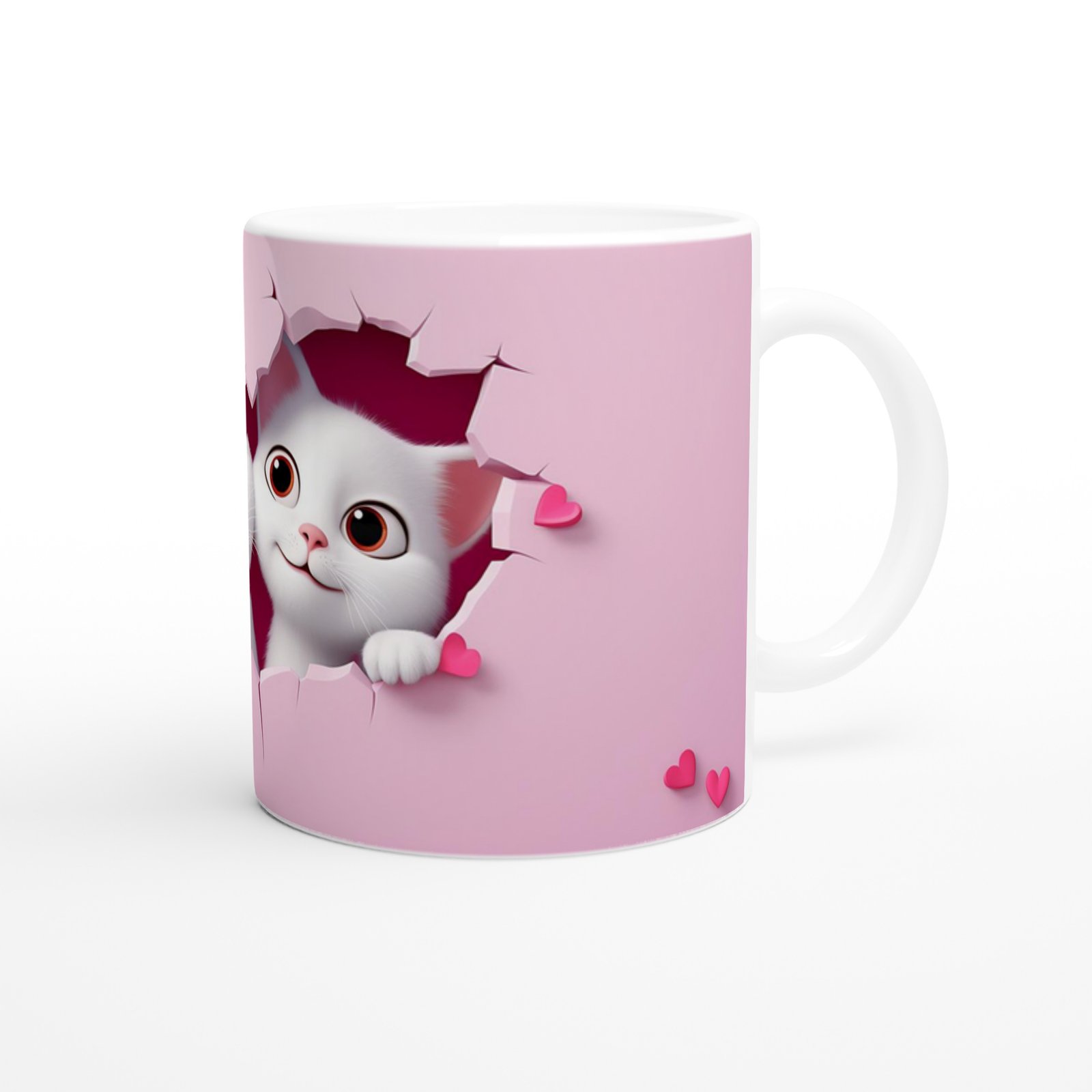 Kalpli Çatlak Duvardan Bakan İki Sevimli Kedi Temalı Baskılı Kupa Bardak - 3