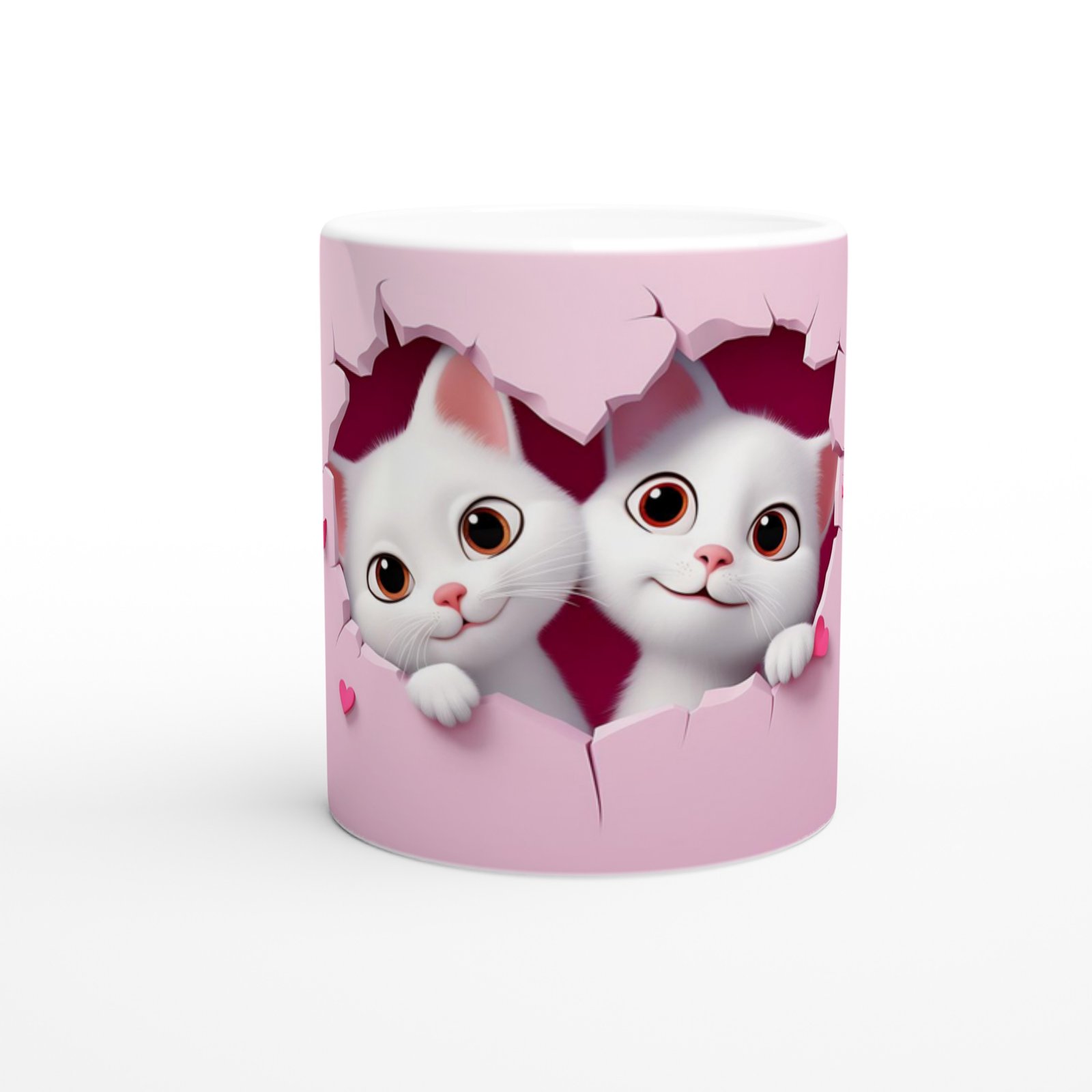 Kalpli Çatlak Duvardan Bakan İki Sevimli Kedi Temalı Baskılı Kupa Bardak