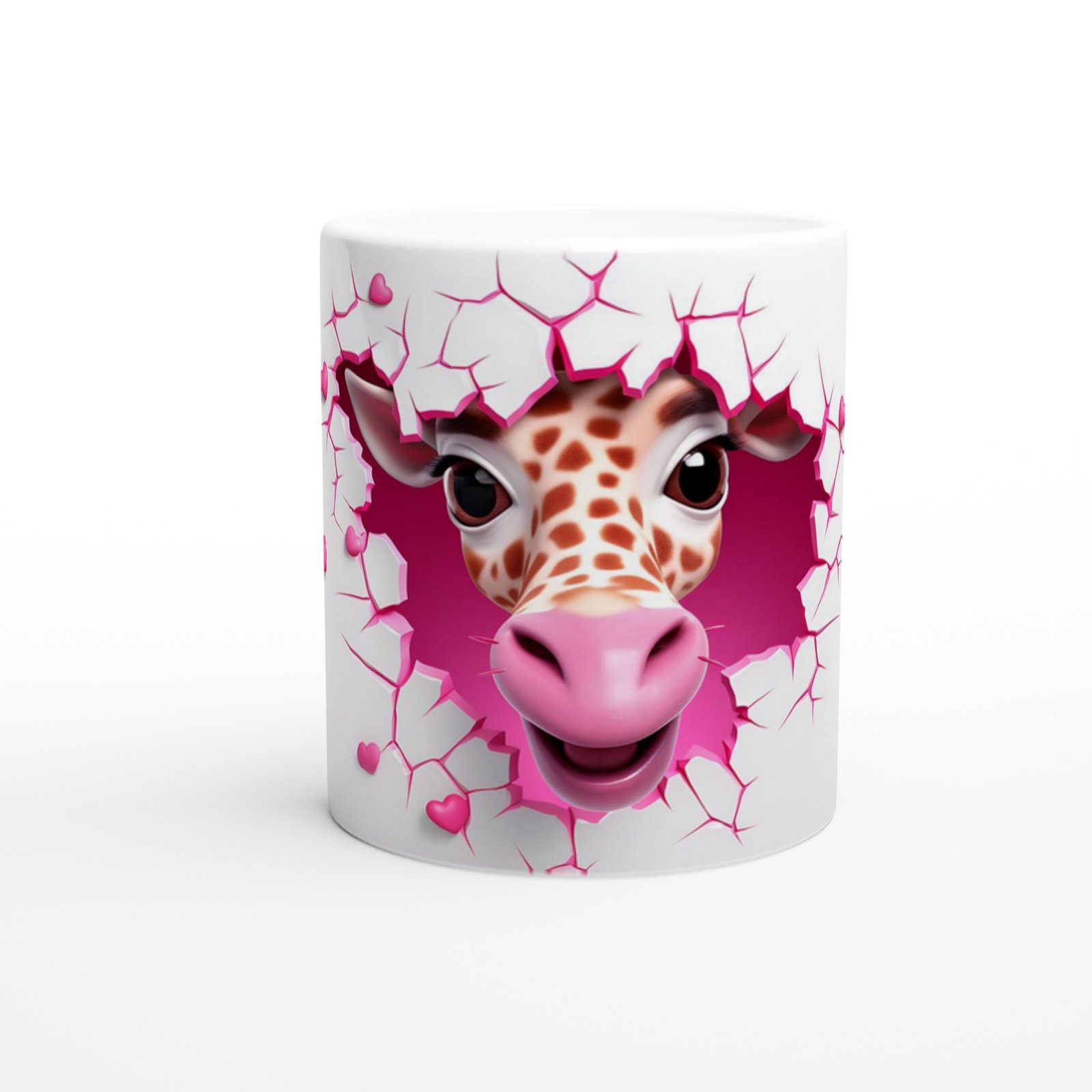 Kalpli Çatlak Duvardan Bakan Zürafa Temalı Baskılı Kupa Bardak