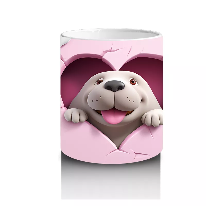 Kalpli Çatlak Zeminden Bakan Sevimli Beyaz Köpek - Baskılı kahve kupası - 3