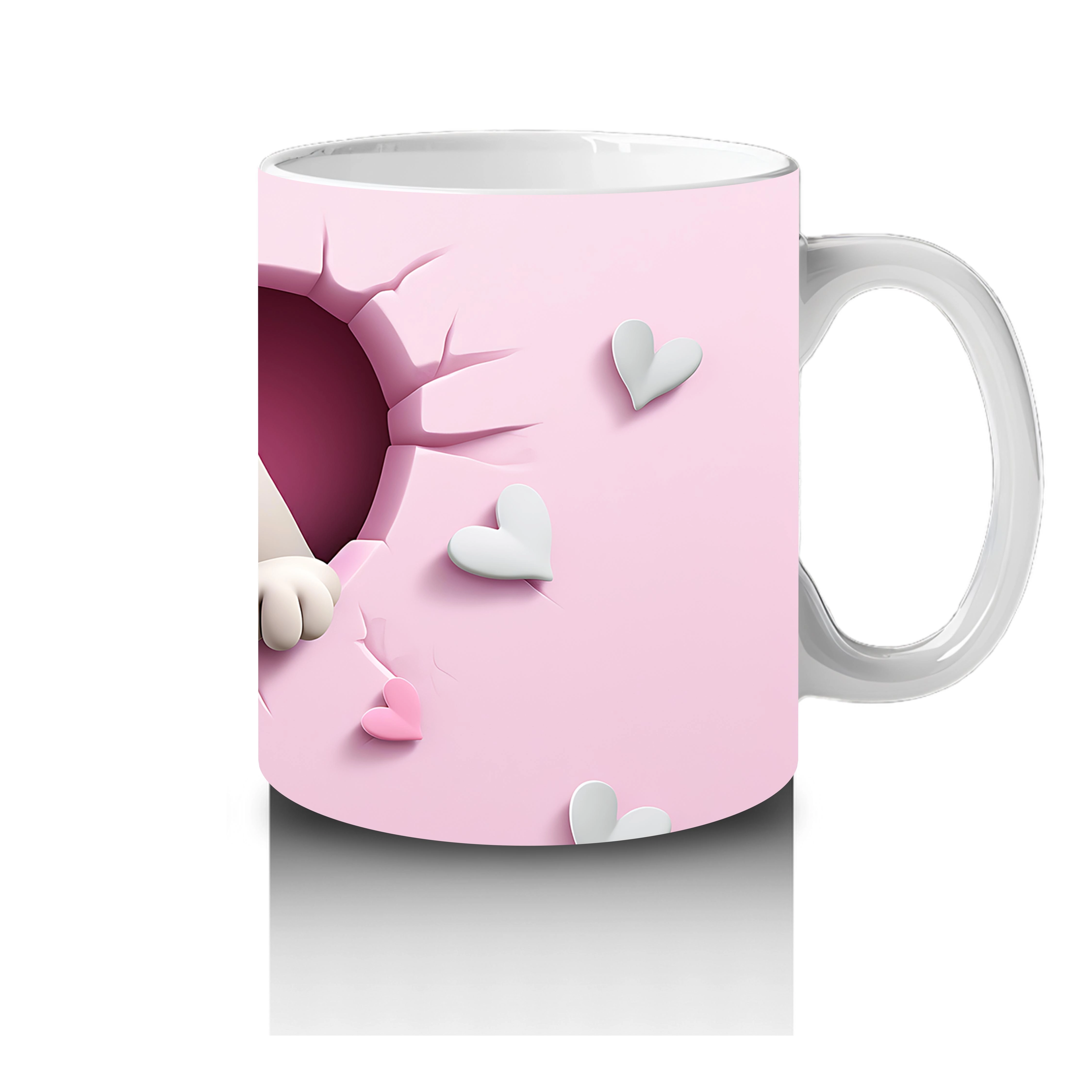 Kalpli Çatlak Zeminden Bakan Sevimli Beyaz Köpek - Baskılı kahve kupası - 4