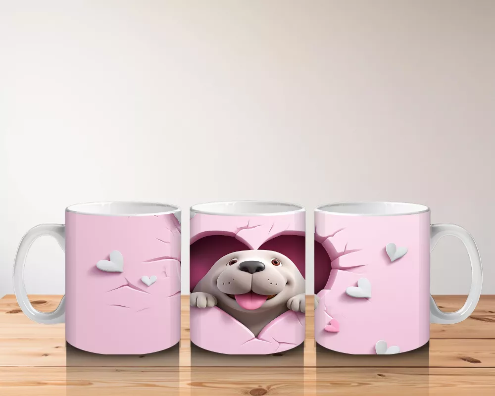 Kalpli Çatlak Zeminden Bakan Sevimli Beyaz Köpek - Baskılı kahve kupası - 5