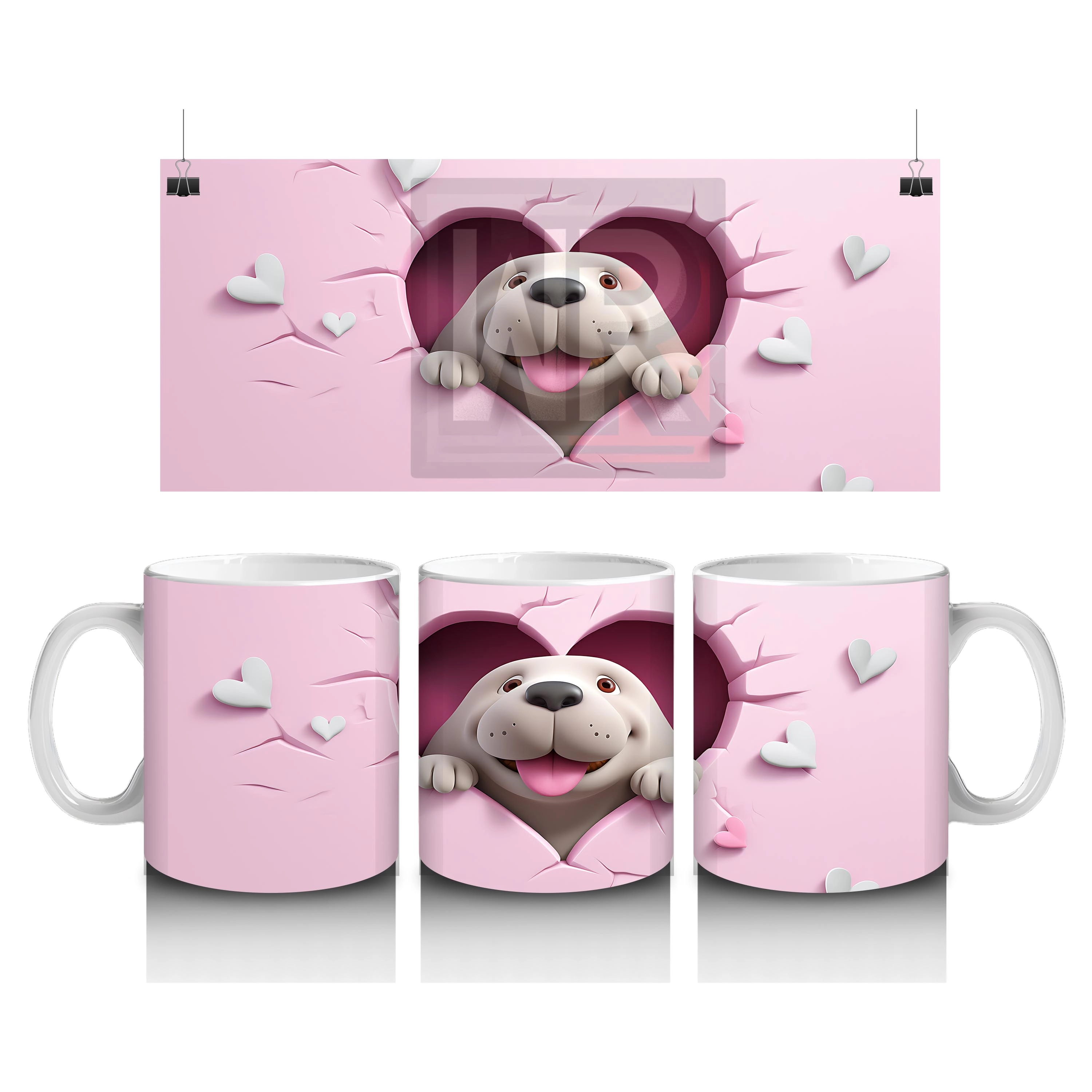 Kalpli Çatlak Zeminden Bakan Sevimli Beyaz Köpek - Baskılı kahve kupası