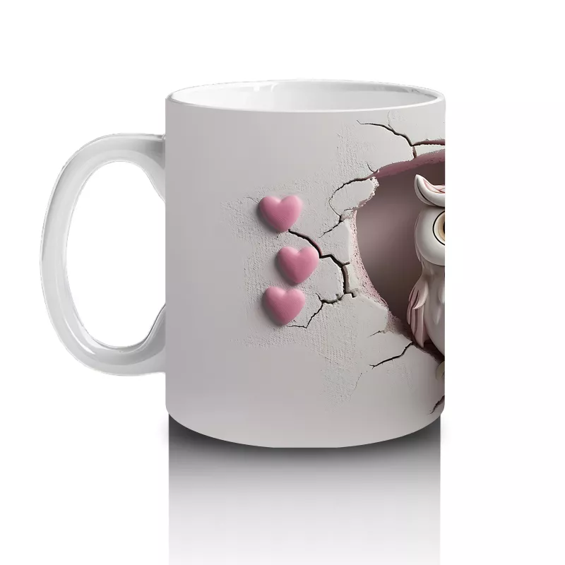 Kalpli Çatlakta Aşk Dolu Baykuş Çifti – Baskılı Kahve Kupası - 2