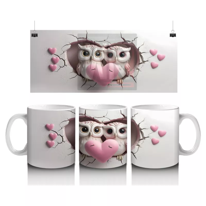 Kalpli Çatlakta Aşk Dolu Baykuş Çifti – Baskılı Kahve Kupası