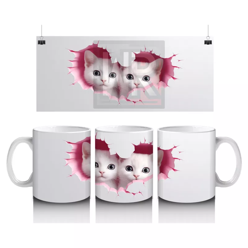 Kalpli Çatlakta Bakan İki Sevimli Kedi – Baskılı Kahve Kupası