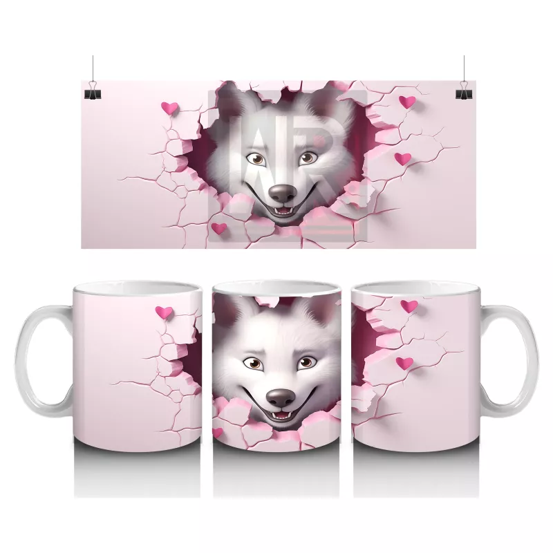 Kalpli Çatlakta Bakan Meraklı Kurt – Baskılı Kahve Kupası