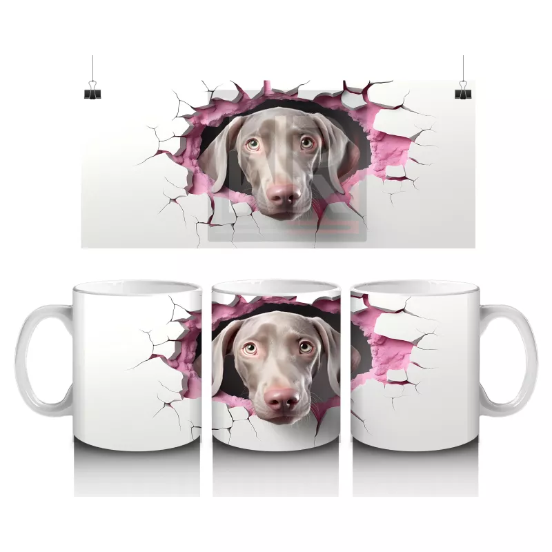 Kalpli Çatlakta Bakan Pembe Burunlu Weimaraner – Baskılı Kahve Kupası