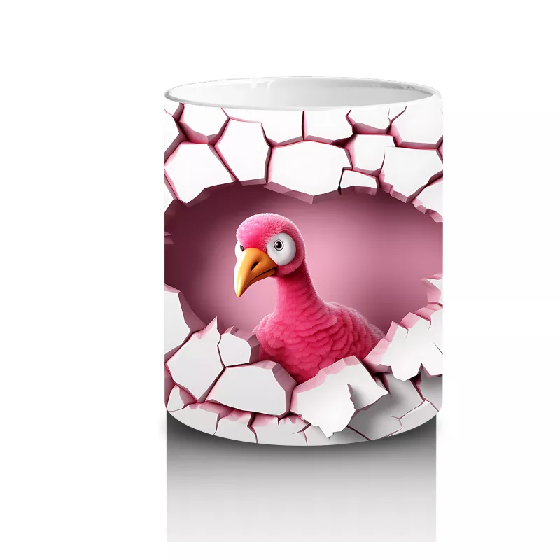 Kalpli Çatlakta Bakan Pembe Kuş – Baskılı Kahve Kupası - 3