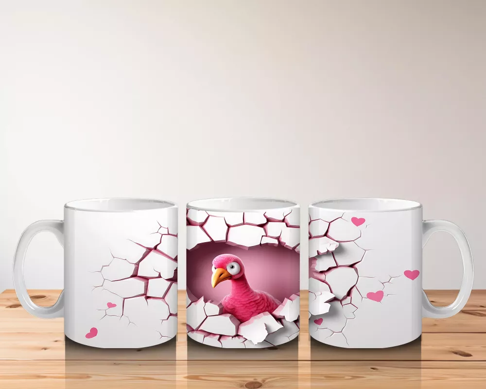 Kalpli Çatlakta Bakan Pembe Kuş – Baskılı Kahve Kupası - 5