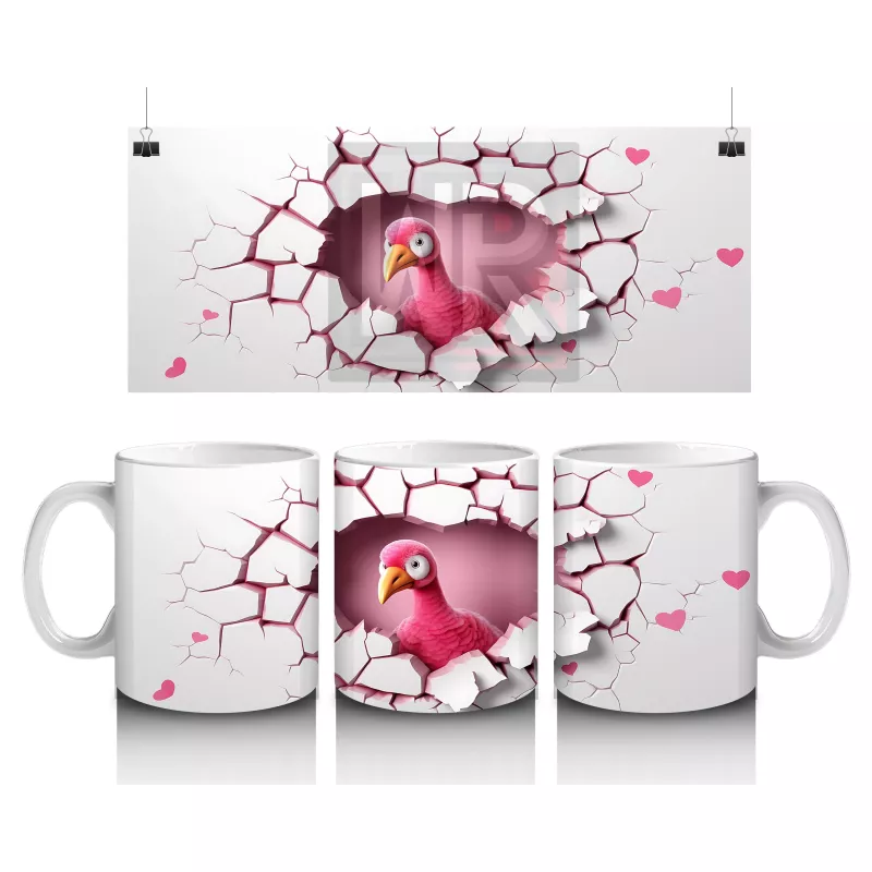 Kalpli Çatlakta Bakan Pembe Kuş – Baskılı Kahve Kupası