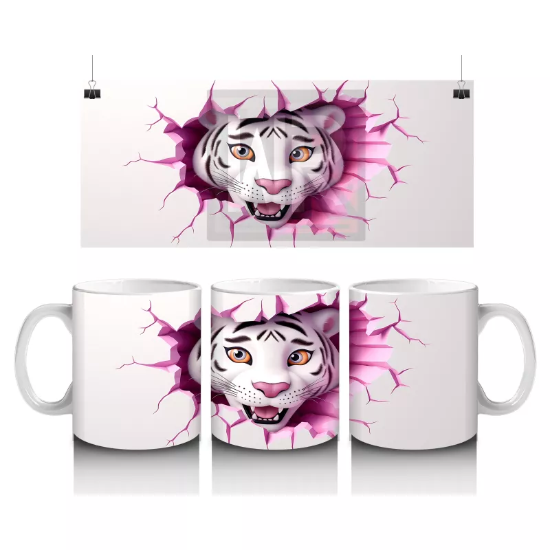 Kalpli Çatlakta Bakan Sevimli Kaplan Kız – Baskılı Kahve Kupası