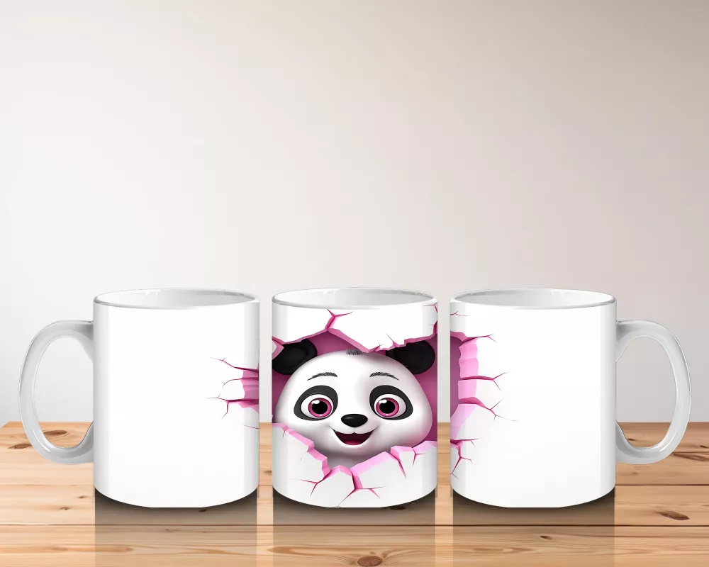 Kalpli Çatlakta Bakan Sevimli Panda – Baskılı Kahve Kupası - 5