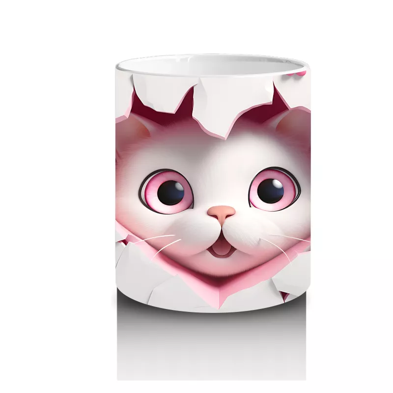 Kalpli Çatlakta Bakan Sevimli Pembe Gözlü Kedi – Baskılı Kahve Kupası - 3
