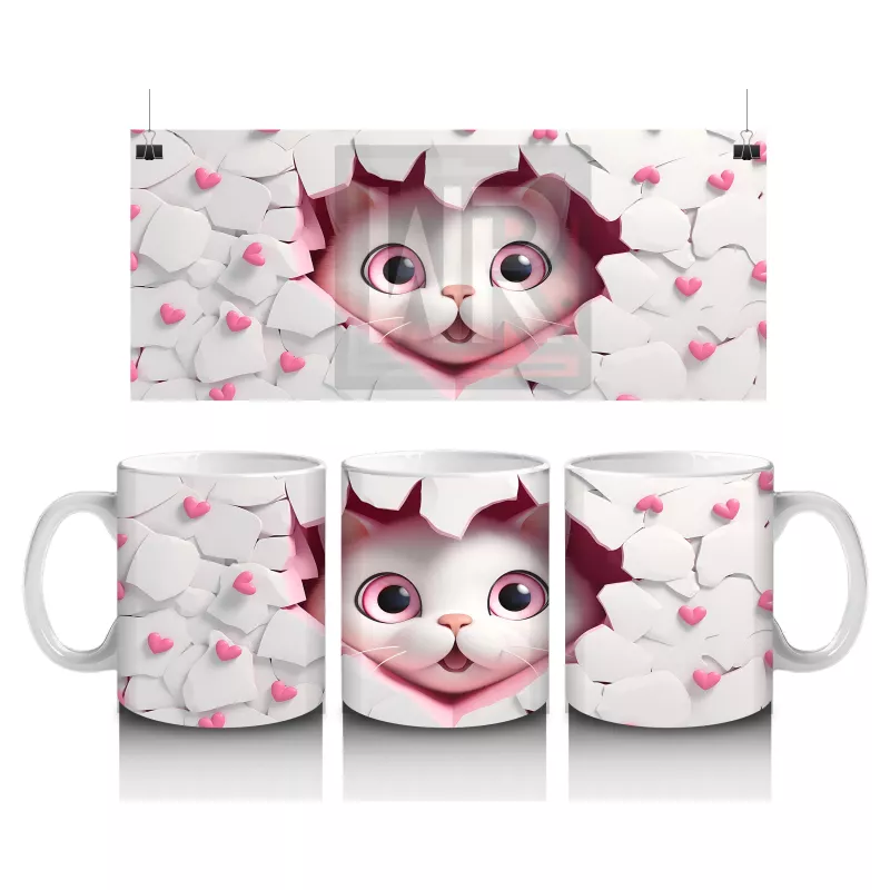 Kalpli Çatlakta Bakan Sevimli Pembe Gözlü Kedi – Baskılı Kahve Kupası