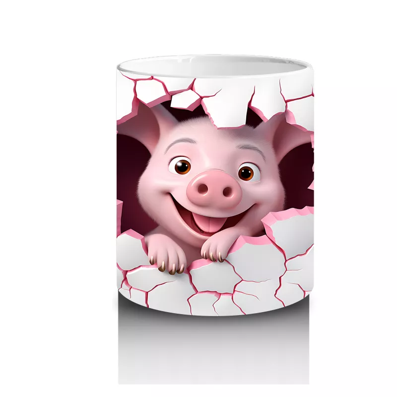 Kalpli Çatlakta Gülümseyen Pembe Domuzcuk – Baskılı Kahve Kupası - 3