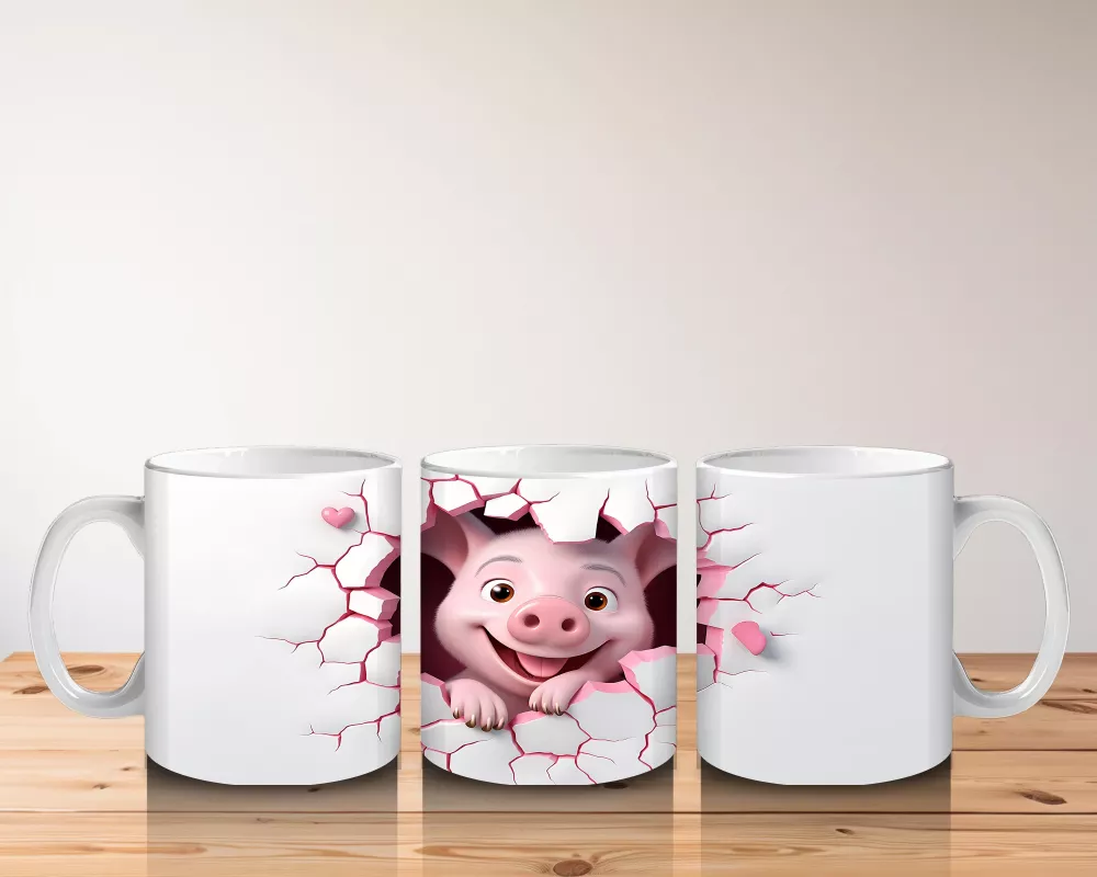 Kalpli Çatlakta Gülümseyen Pembe Domuzcuk – Baskılı Kahve Kupası - 5