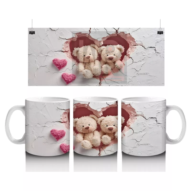 Kalpli Çatlakta Oturan Sevimli Ayıcıklar – Baskılı Kahve Kupası