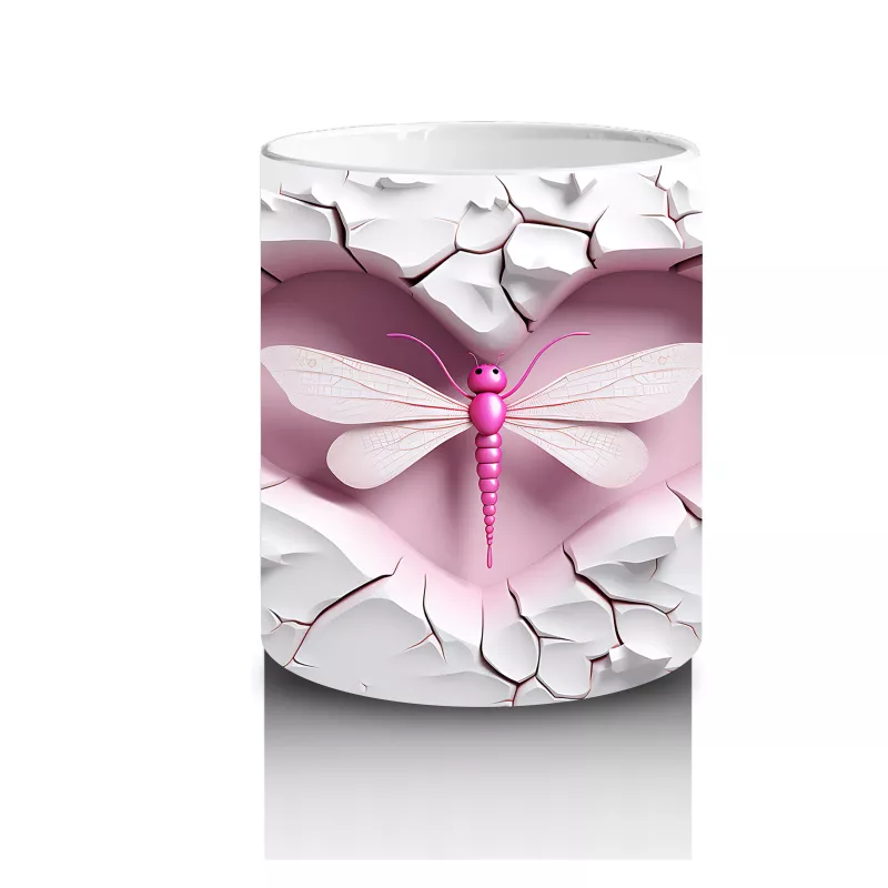 Kalpli Çatlakta Pembe Yusufçuk İllüstrasyonu – Baskılı Kahve Kupası - 3