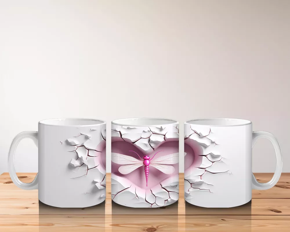 Kalpli Çatlakta Pembe Yusufçuk İllüstrasyonu – Baskılı Kahve Kupası - 5