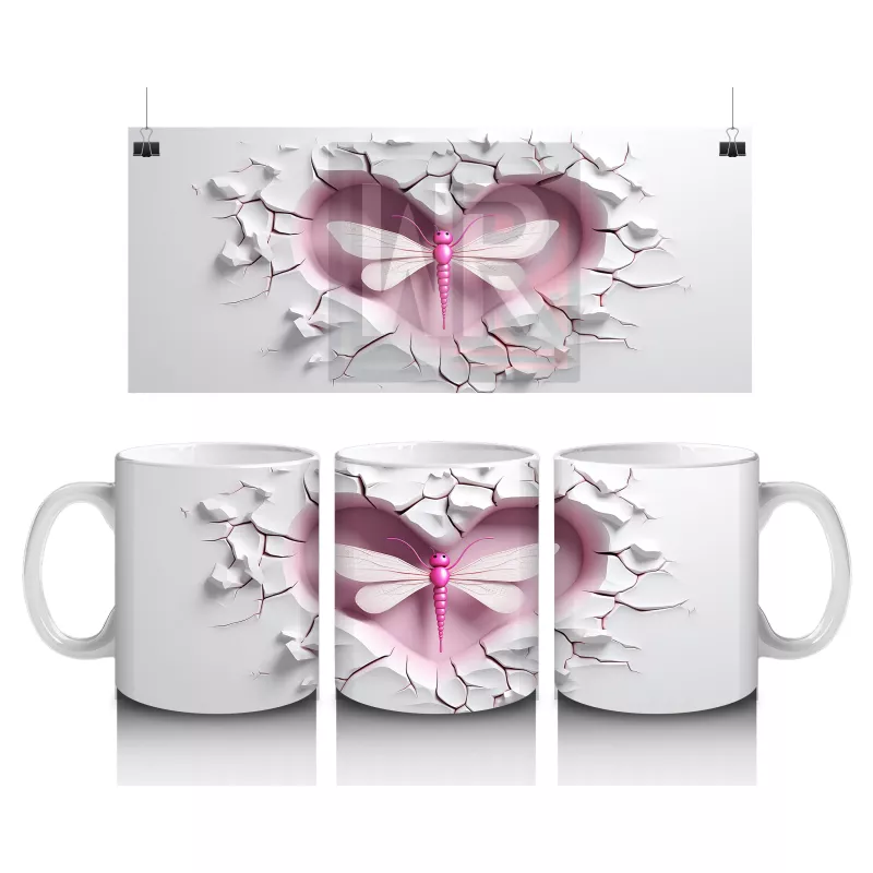 Kalpli Çatlakta Pembe Yusufçuk İllüstrasyonu – Baskılı Kahve Kupası