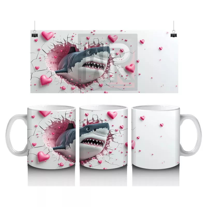 Kalpli Çatlakta Uzatan Köpek Balığı – Baskılı Kahve Kupası