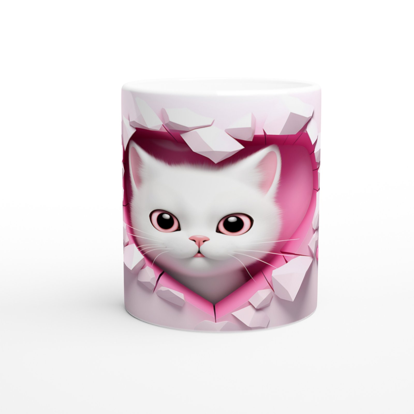 Kalpli Çatlaktan Bakan Pembe Gözlü Kedi Temalı Baskılı Kupa Bardak