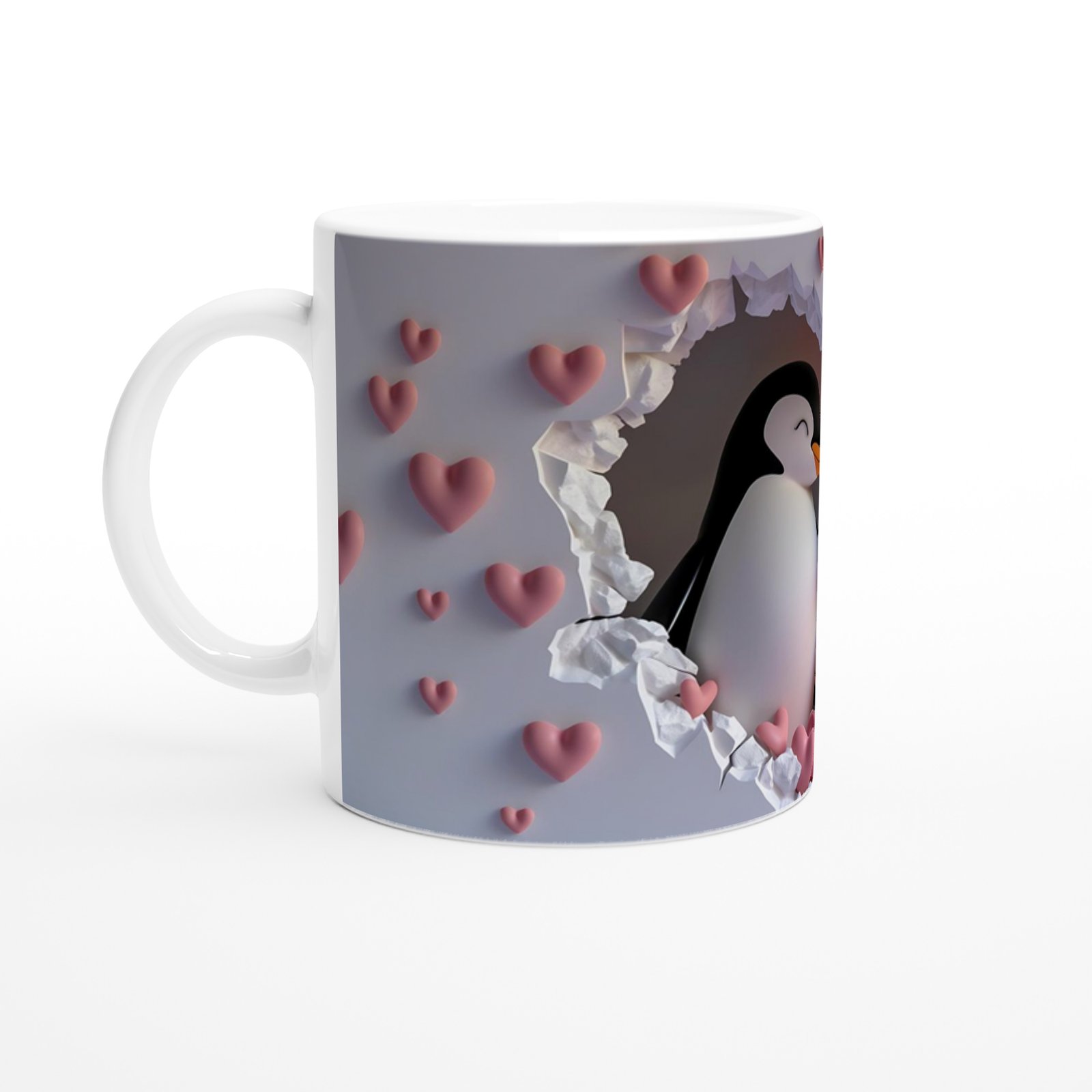 Kalpli Çatlaktan Bakan Penguenler Temalı Baskılı Kupa Bardak - 2