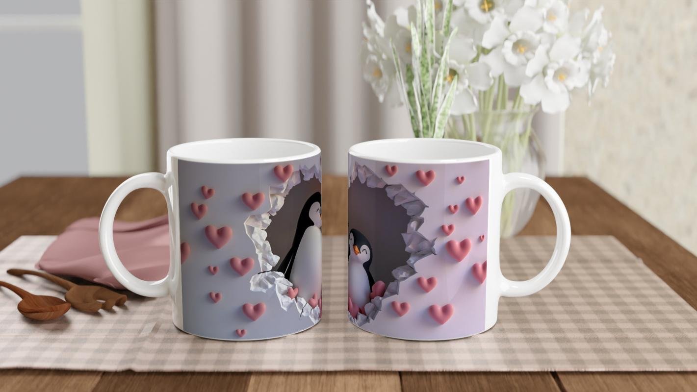 Kalpli Çatlaktan Bakan Penguenler Temalı Baskılı Kupa Bardak - 5