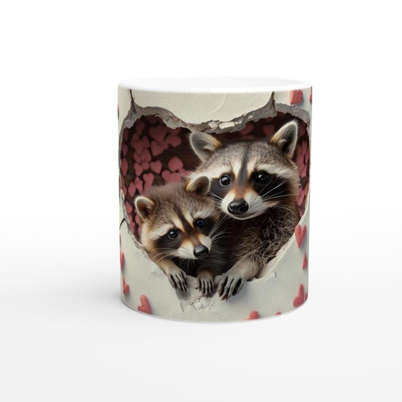 Kalpli Çatlaktan Bakan Rakunlar Temalı Baskılı Kupa Bardak