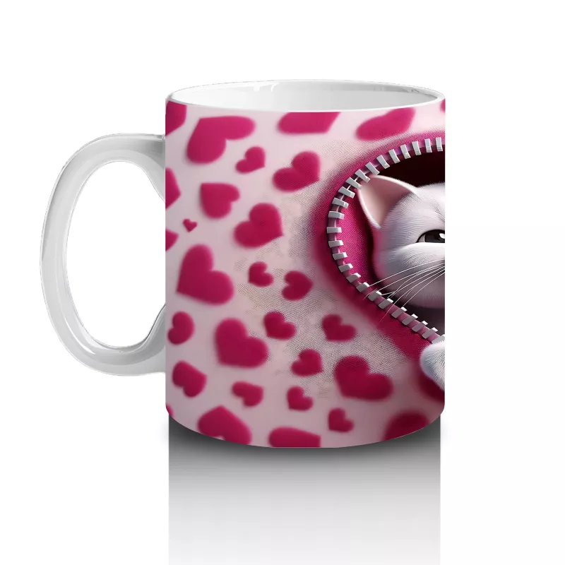 Kalpli Çerçevede Sarılmış İki Sevimli Kedi – Baskılı Kahve Kupası - 2