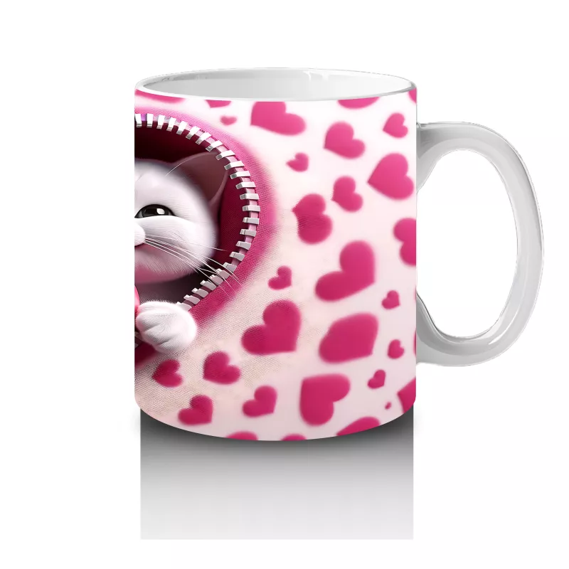 Kalpli Çerçevede Sarılmış İki Sevimli Kedi – Baskılı Kahve Kupası - 4