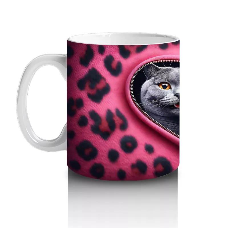 Kalpli Çerçevede Sarılmış Sevimli Gri Kedi Çifti - Baskılı kahve kupası - 2