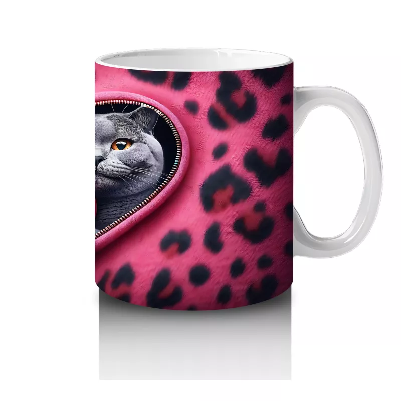 Kalpli Çerçevede Sarılmış Sevimli Gri Kedi Çifti - Baskılı kahve kupası - 4