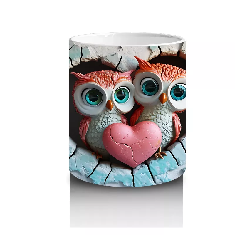 Kalpli Detaylı Kırık Duvarlı Baykuşlar - Baskılı Kahve Kupası - 3