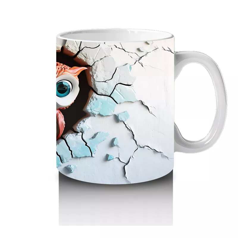 Kalpli Detaylı Kırık Duvarlı Baykuşlar - Baskılı Kahve Kupası - 4