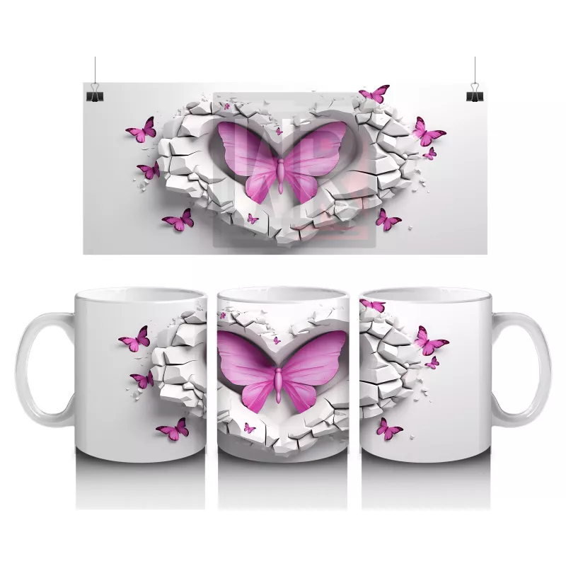 Kalpli Duvar Açıklığında Mor Kelebek – Baskılı Kahve Kupası