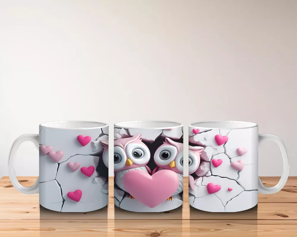 Kalpli Duvar Arasında Aşık Baykuş Çifti – Baskılı Kahve Kupası - 5