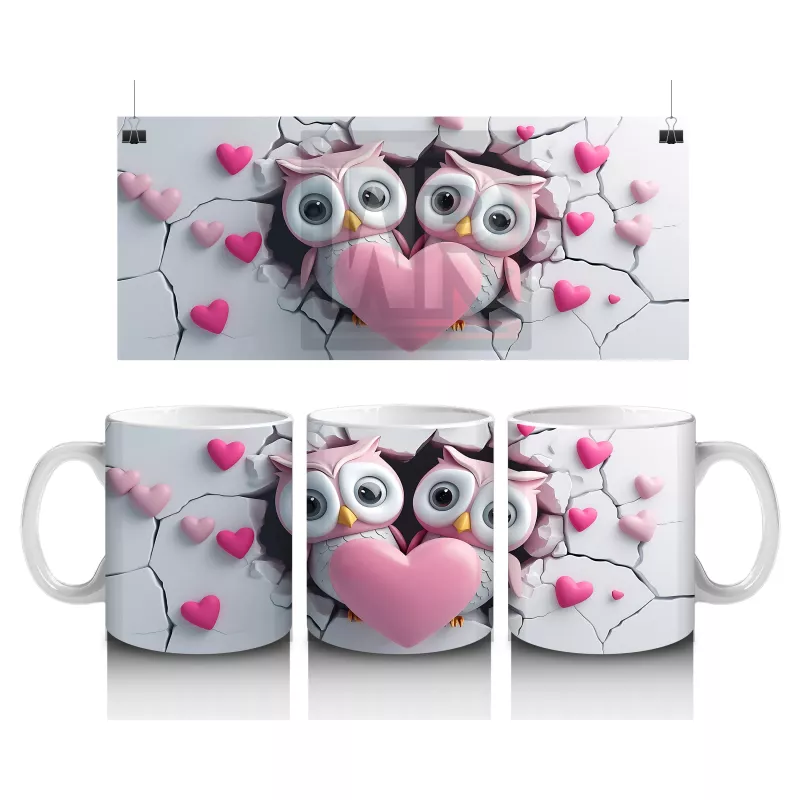 Kalpli Duvar Arasında Aşık Baykuş Çifti – Baskılı Kahve Kupası