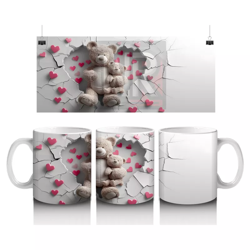 Kalpli Duvar Arasında Peluş Ayı – Baskılı Kahve Kupası