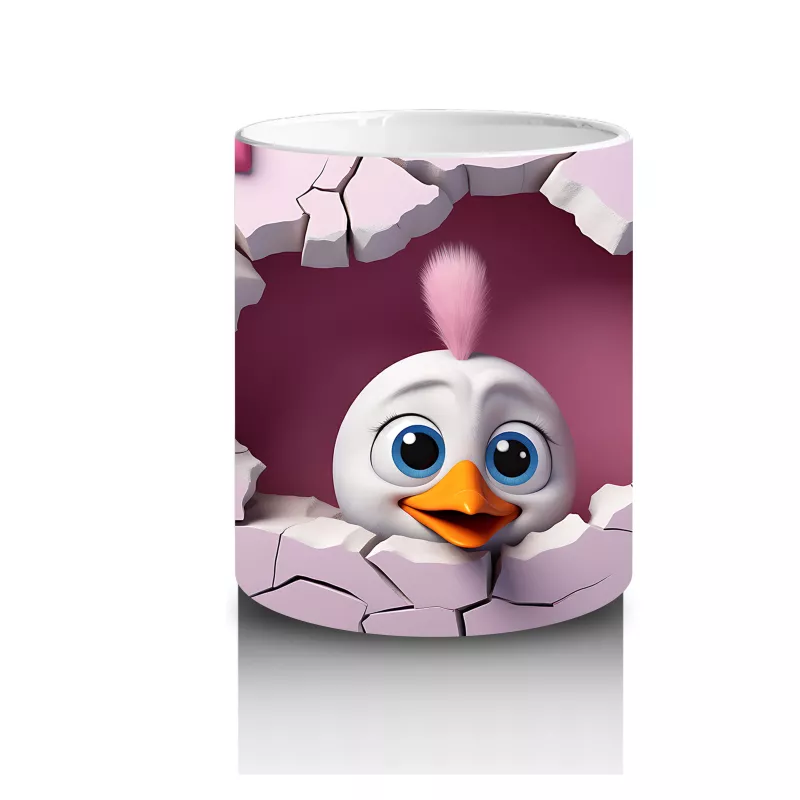 Kalpli Duvar Temalı Sevimli Civciv - Baskılı Kahve Kupası - 3