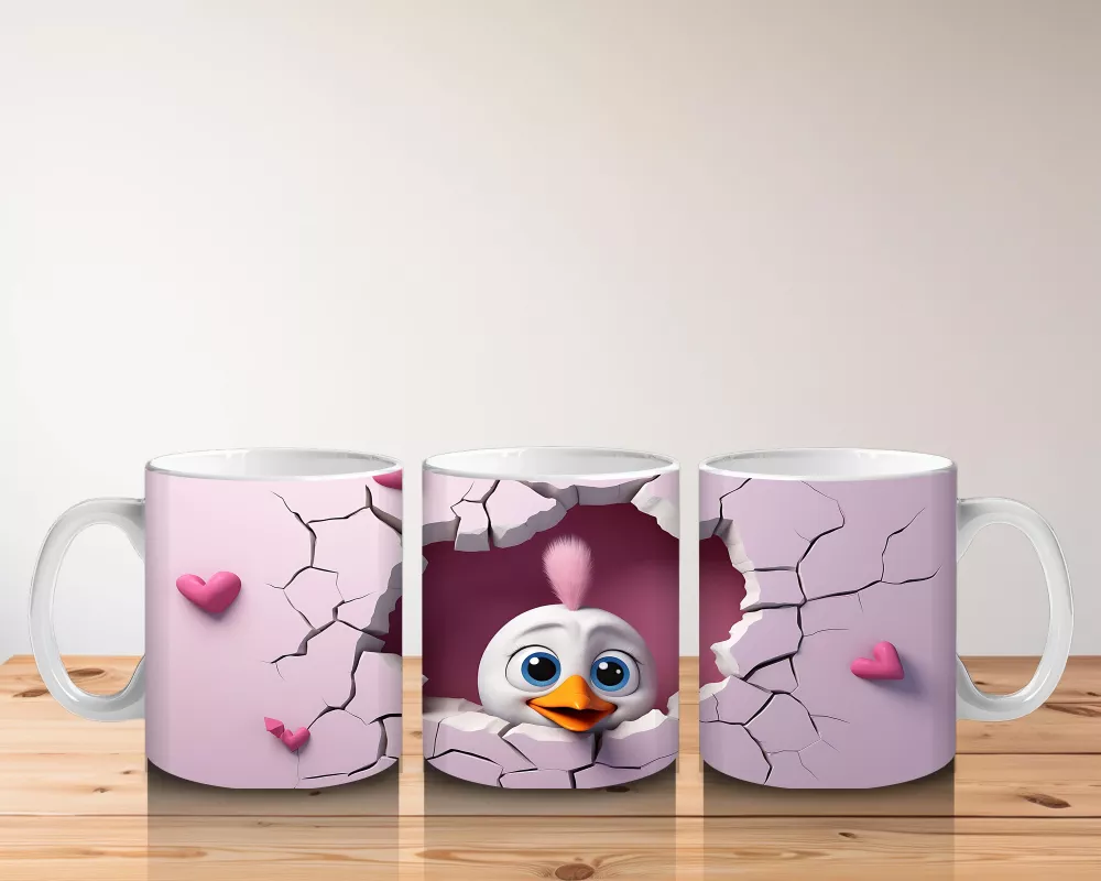 Kalpli Duvar Temalı Sevimli Civciv - Baskılı Kahve Kupası - 5