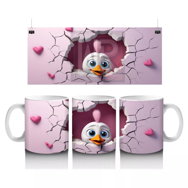 Kalpli Duvar Temalı Sevimli Civciv - Baskılı Kahve Kupası