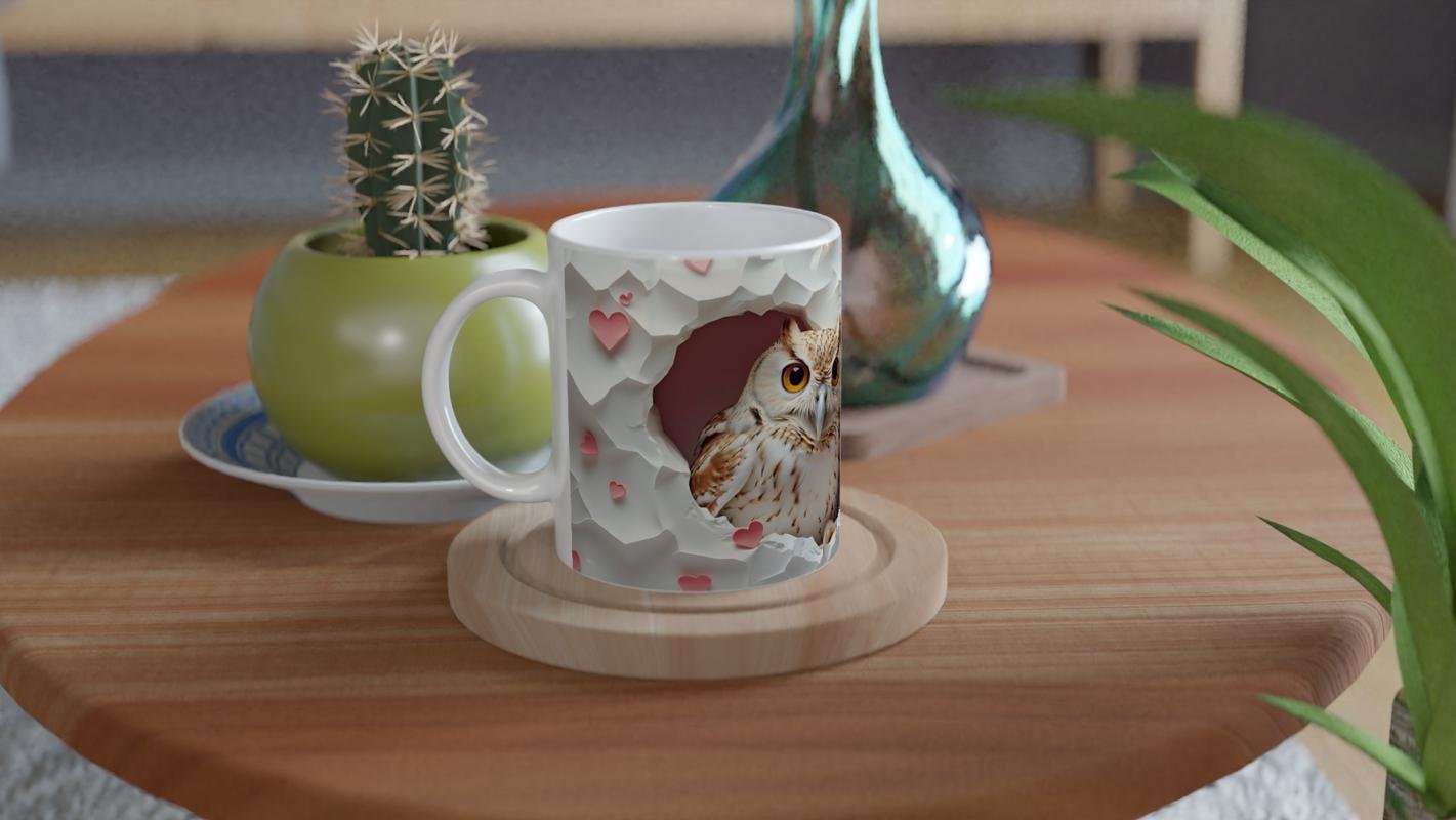 Kalpli Duvardan Bakan Baykuş Temalı Baskılı Kupa Bardak - 4