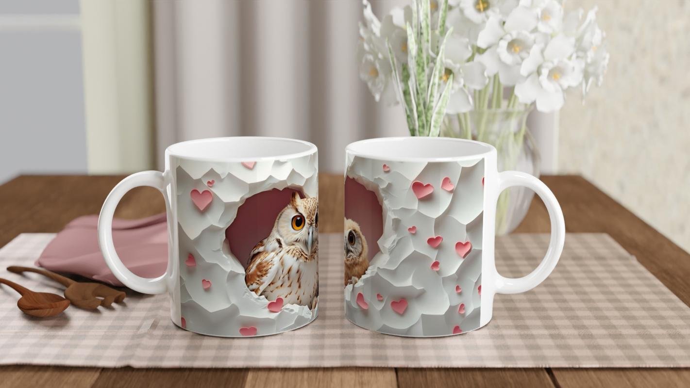 Kalpli Duvardan Bakan Baykuş Temalı Baskılı Kupa Bardak - 5