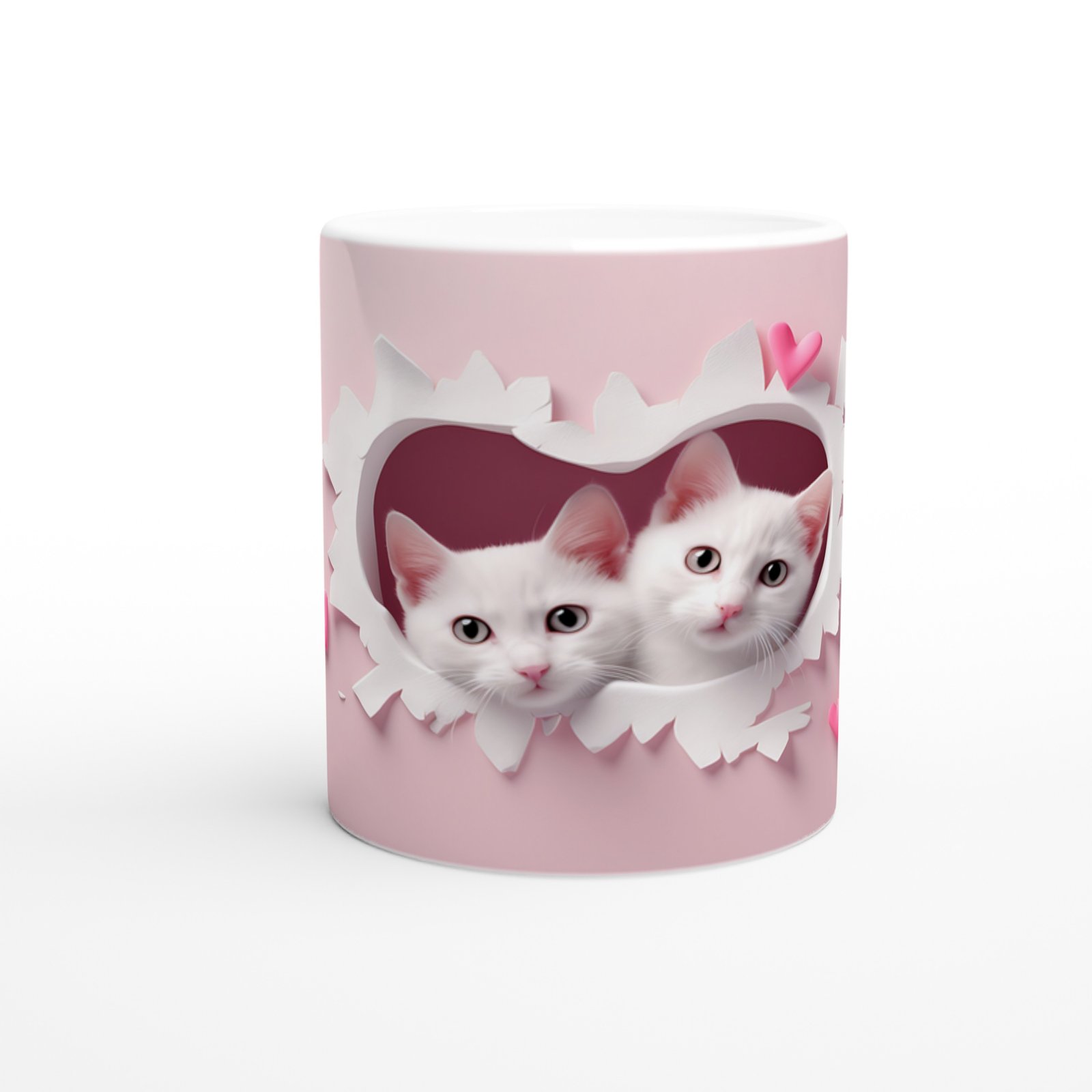 Kalpli Duvardan Bakan İkiz Yavru Kediler Temalı Baskılı Kupa Bardak