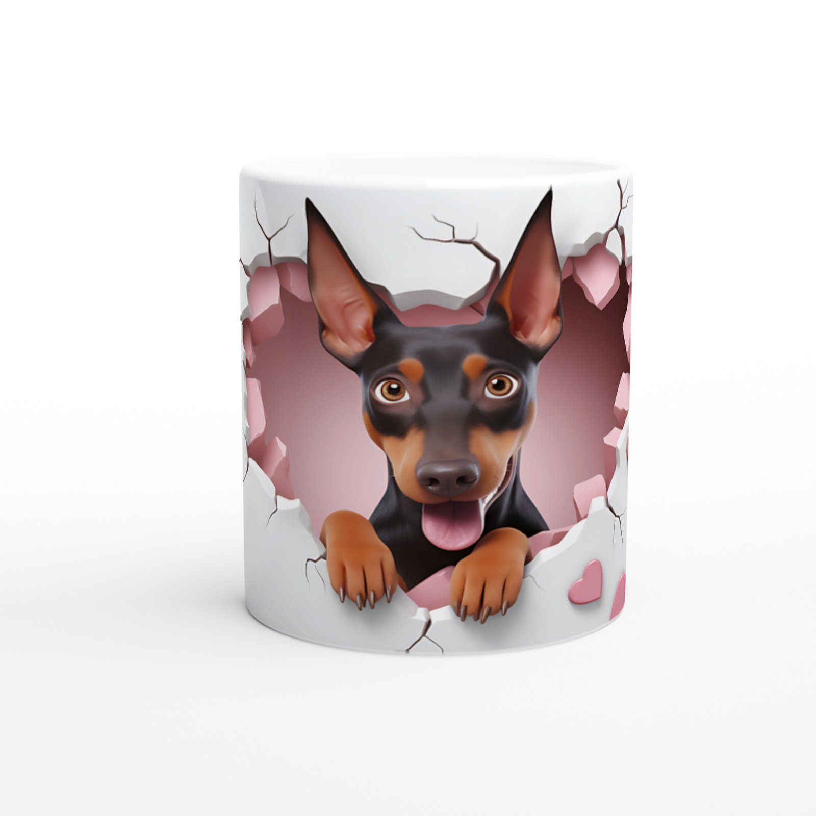 Kalpli Duvarı Delen Neşeli Doberman Temalı Baskılı Kupa Bardak