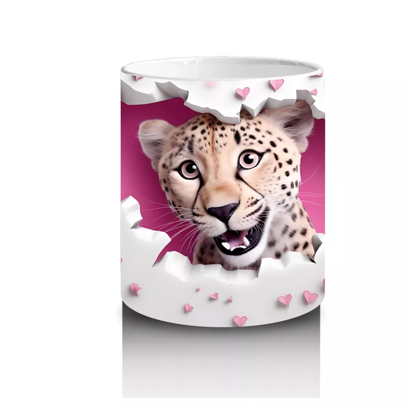 Kalpli Duvarı Delen Sevimli Çita – Baskılı Kahve Kupası - 3